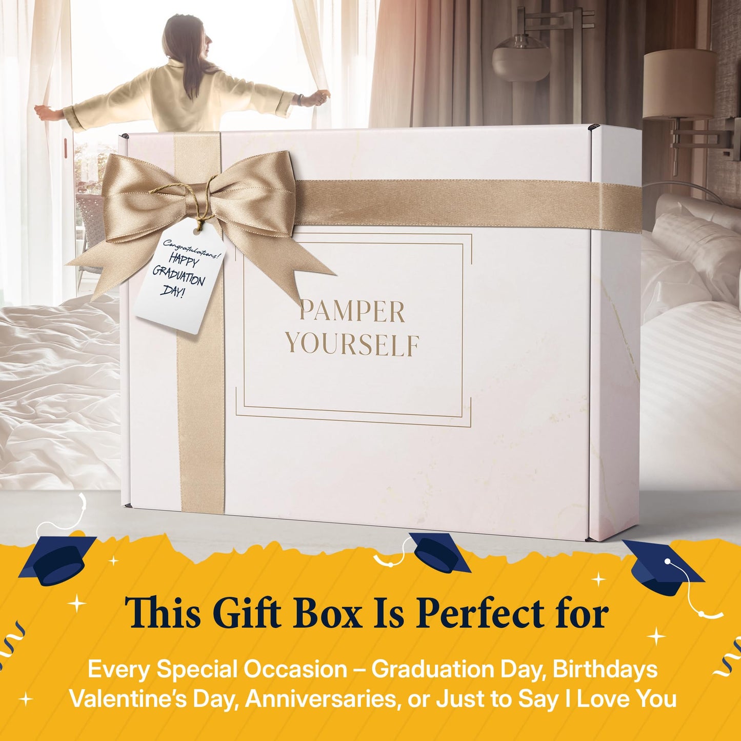 INFUSÉ 17-Piece Spa Gift Box for Women | Mother’s Day & Graduation Gift | Eye Mask, Candle, Robe, Loofa, Bath Bombs, Face Masks, Bubble Bath, Lotion, Body Wash, Bath Salt, Shampoo, Conditioner & Socks