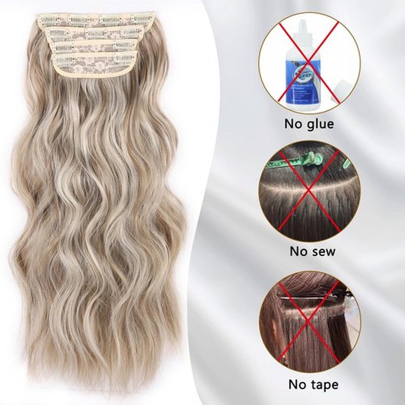 Clip in Hair Extensions for Women Dark Blonde Hair Extensions Synthetic Clip in Long wavy clip in hair extensions 20 inch Double Weft Hairpieces Full Head For Women (20INCH, P88/86)