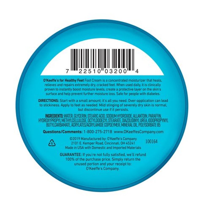 O'Keeffe's for Healthy Feet Foot Cream; Guaranteed Relief for Extremely Dry; Cracked Feet; Instantly Boosts Moisture Levels; 3.2 Ounce Jar; (Pack of 12)