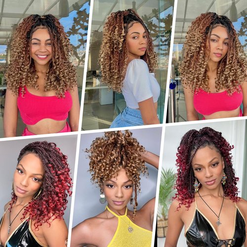 Karida 9 Packs Goddess Box Braids Crochet Hair 12 inch, Boho Box Braids Crochet Hair Pre Looped, Box Braids With Curly Ends Crochet Hair For Black Women (12 Inch, T27#)