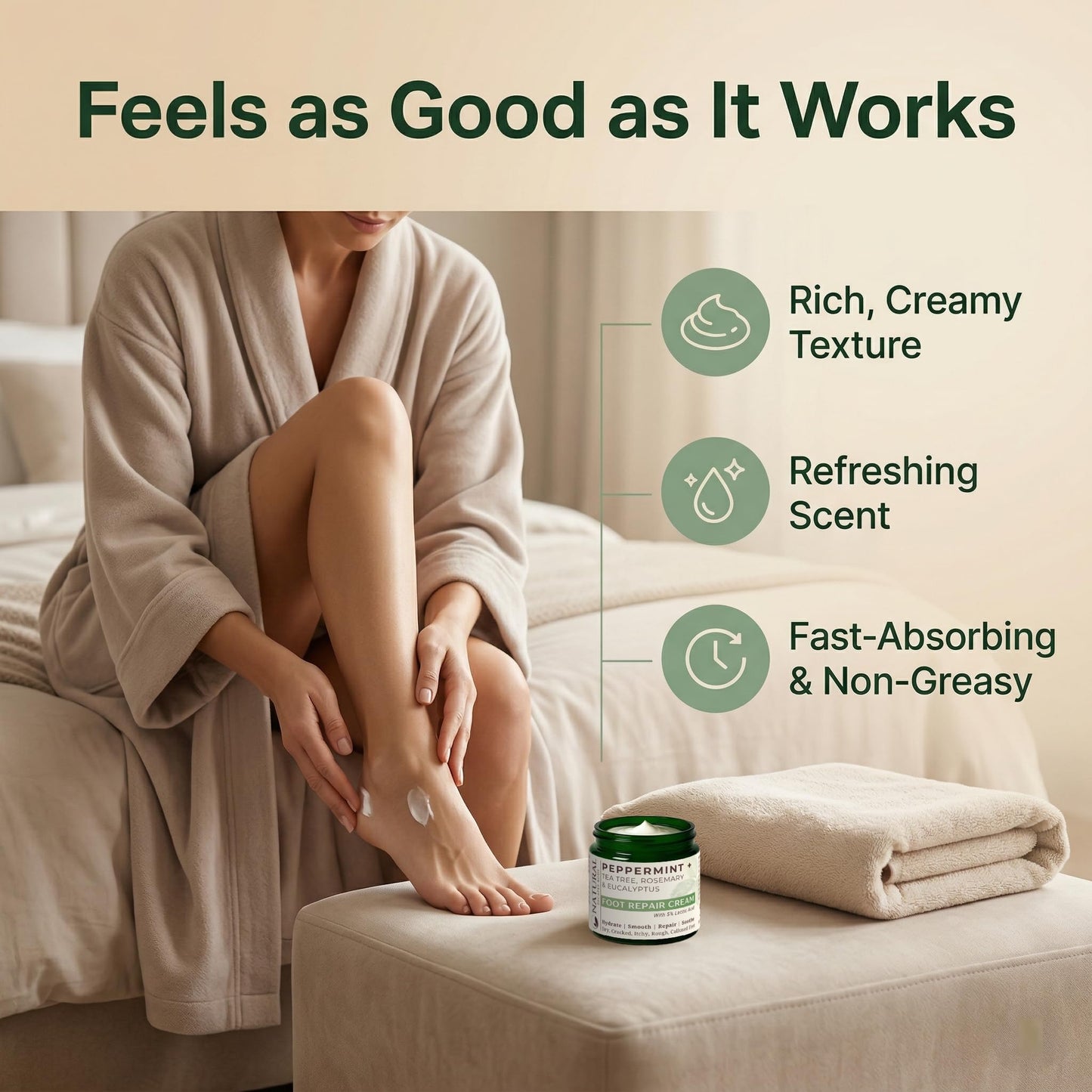 Natural Escapes Peppermint Foot Cream for Dry Feet & Cracked Heels, 8 oz