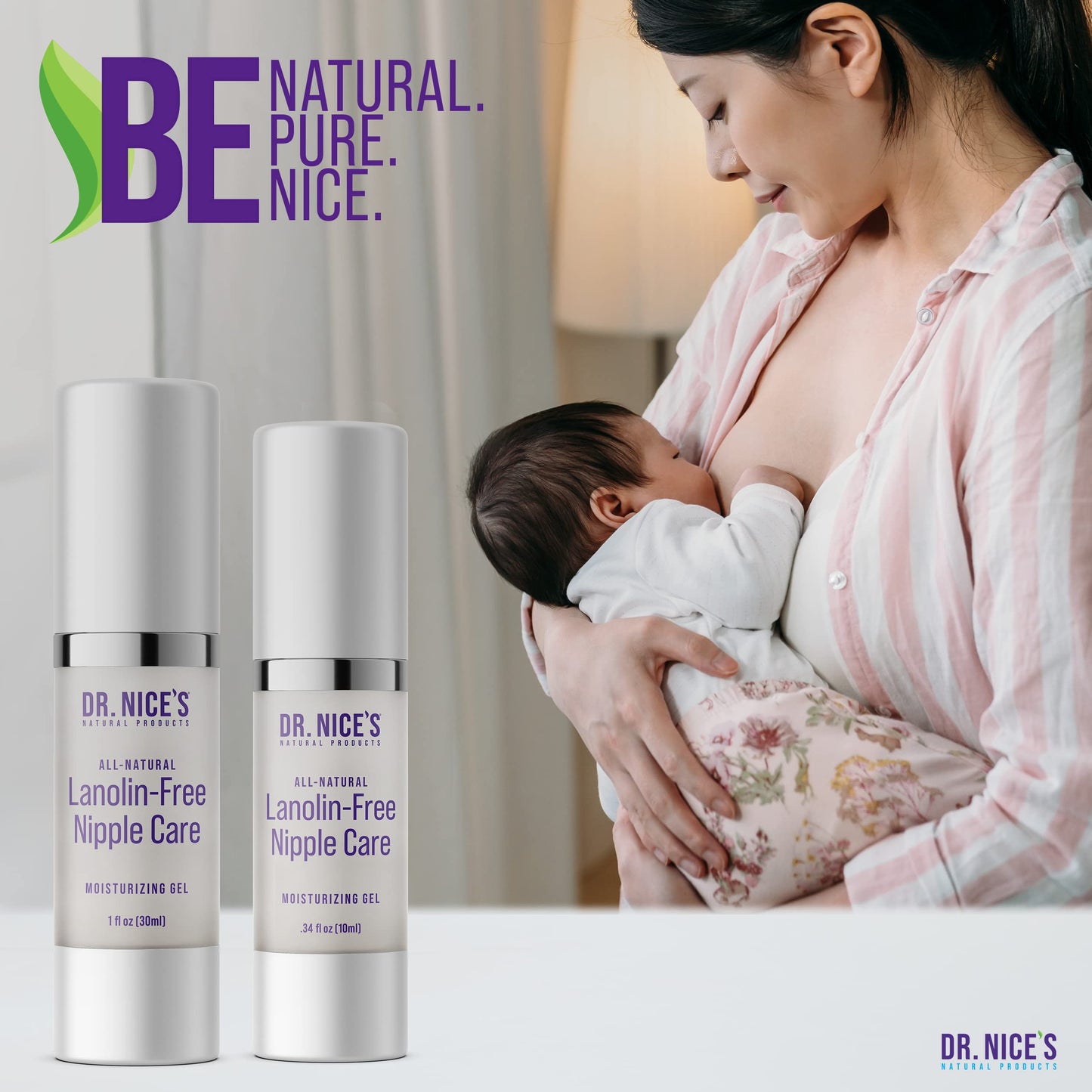 Dr. Nice's Nipple Cream for Breastfeeding - Instant Soothing and Cooling Relief for Sore Nipples | All Natural Water-Based Clear Gel | Safe for Mom & Baby - (0.34 Fl. Oz)