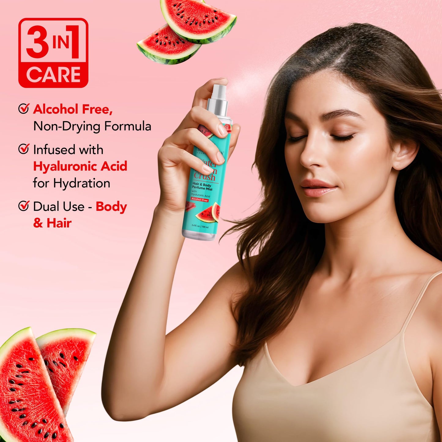 Botanic Hearth Watermelon Hair Perfume & Body Mist, Long-Lasting Hair Deodorizer & Body Scent for Women & Men, Alcohol-Free Clean Fragrance Hair Spray For Everyday Wear, All Day Freshness, 3.4 Fl Oz