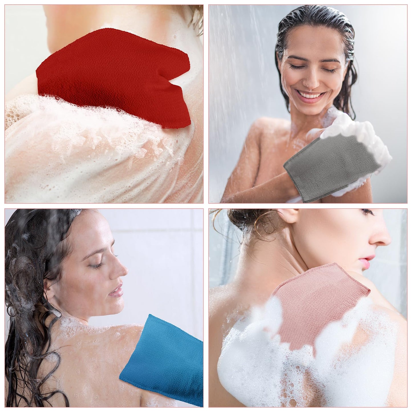 Tatuo 12 Pack Korean Exfoliating Mitt & Cloth, Viscose Rayon Dead Skin Remover Washcloth, Multi Color Body Scrub Towel for Shower Spa Travel(Small,Pink, Brick Red, Gray, Blue)
