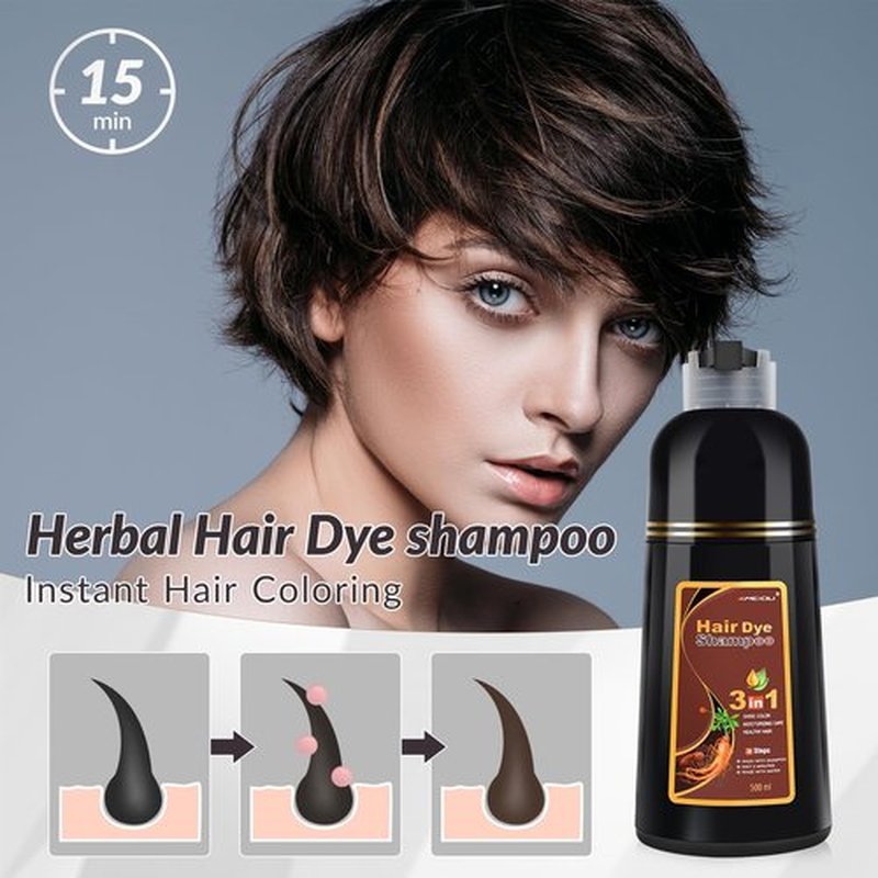 JIESSIA Darkbrown Hair Dye Shampoo for Women and Men, 3 IN 1 Hair Color Shampoo, Natural Herbal Plant Semi Permanent Grey Hair Cover Treated, 16.9 Fl Oz