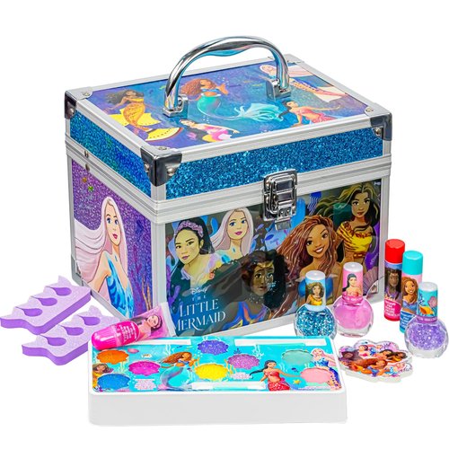 Little Mermaid Train Case Beauty Set, Kids Makeup Kit for Girls, Real Washable Toy Makeup Set, Play Makeup, Pretend Play, Party Favor, Birthday, Toys Ages 3 4 5 6 7 8 9 10 11 12