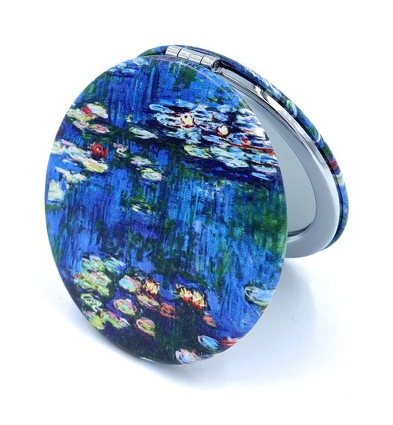 Aeisage Small Handbag Mirror Compact Mirror for Girls Purse Mirror Folding Pu Leather Floral Mirror Compact Claude Monet Water Lilies Unique Gift for Sister