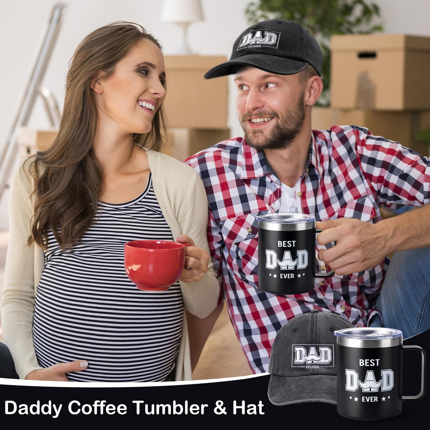 2026 New Dad Gifts Box, 9 Pcs First Time Dad Gifts, Dad to Be Gifts for 1st Time with Tumbler Hat Onesie Socks Keychain for Baby Shower，Unique Kit for Soon to Be or Expecting Father