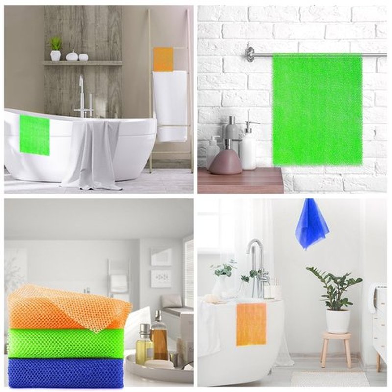 3 Pieces African Bath Sponge African Net Long Net Bath Sponge Exfoliating Shower Body Scrubber Back Scrubber Skin Smoother,Great for Daily Use (Orange、Blue、Green)
