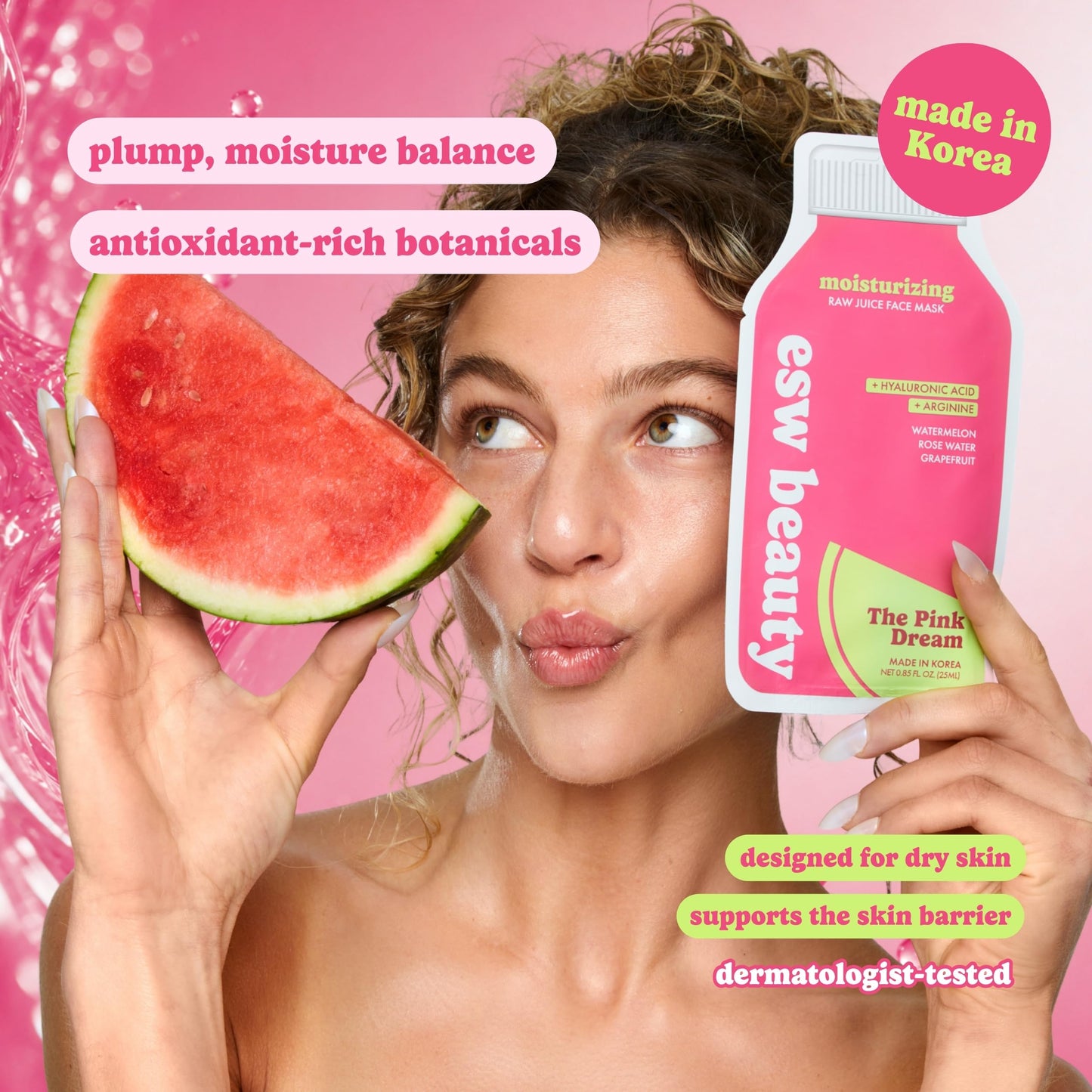 ESW Beauty The Pink Dream Moisturizing Korean Face Mask – Vitamin C, Hyaluronic Acid & Vitamin E for Hydration, Sensitive Skin & Dewy Glow – Skincare Gifts for Women