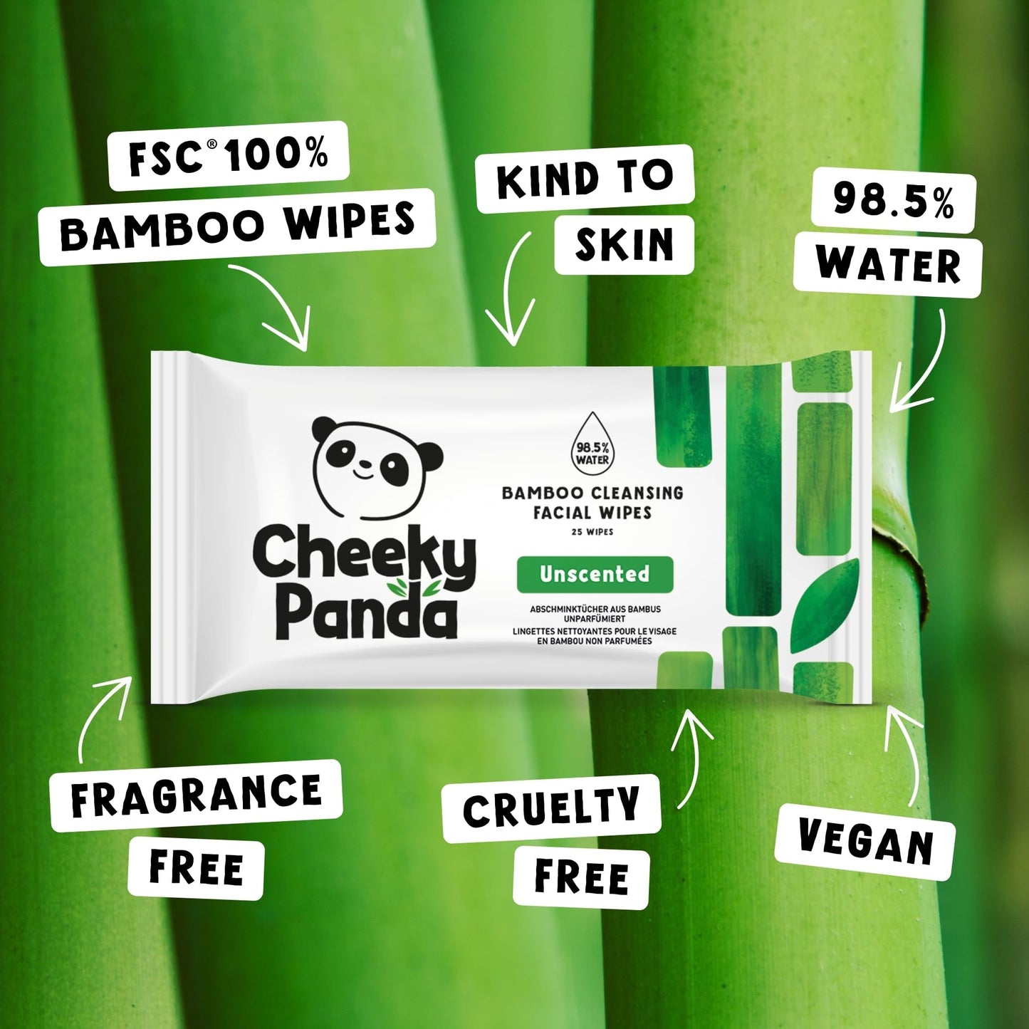 The Cheeky Panda Face Wipes | Unscented Biodegradable Makeup Remover Wipes | Pack of 25 Wet Wipes
