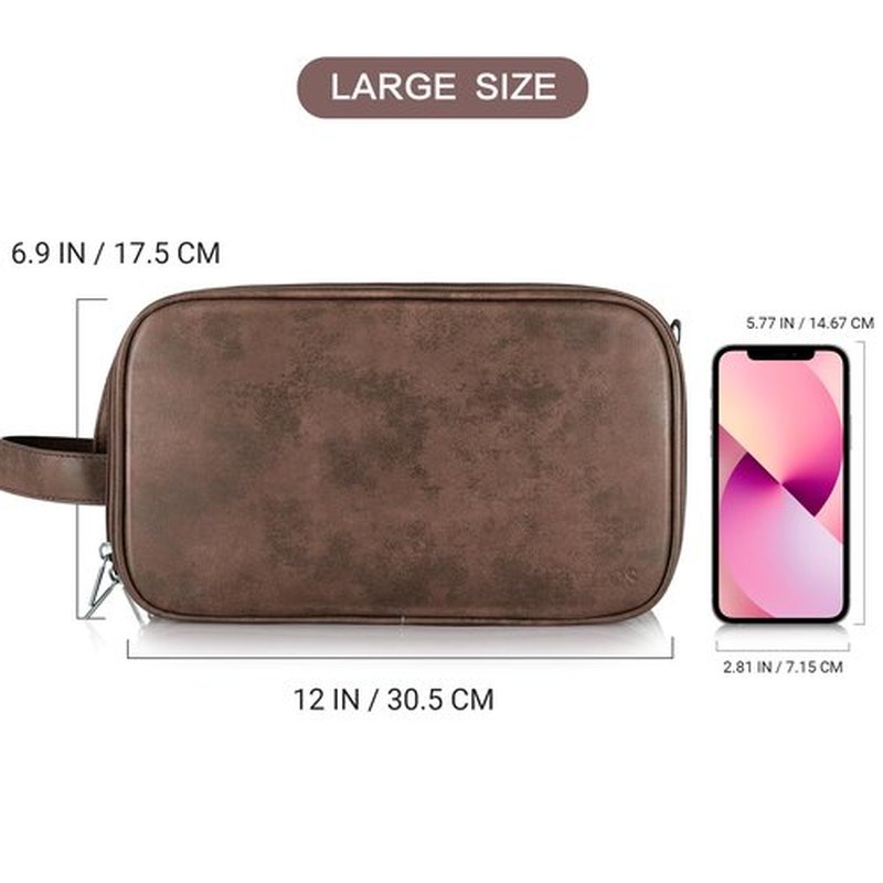 Elviros Toiletry Bag for Men, Large Travel Shaving Dopp Kit Water-resistant Bathroom Toiletries Organizer PU Leather Cosmetic Bags