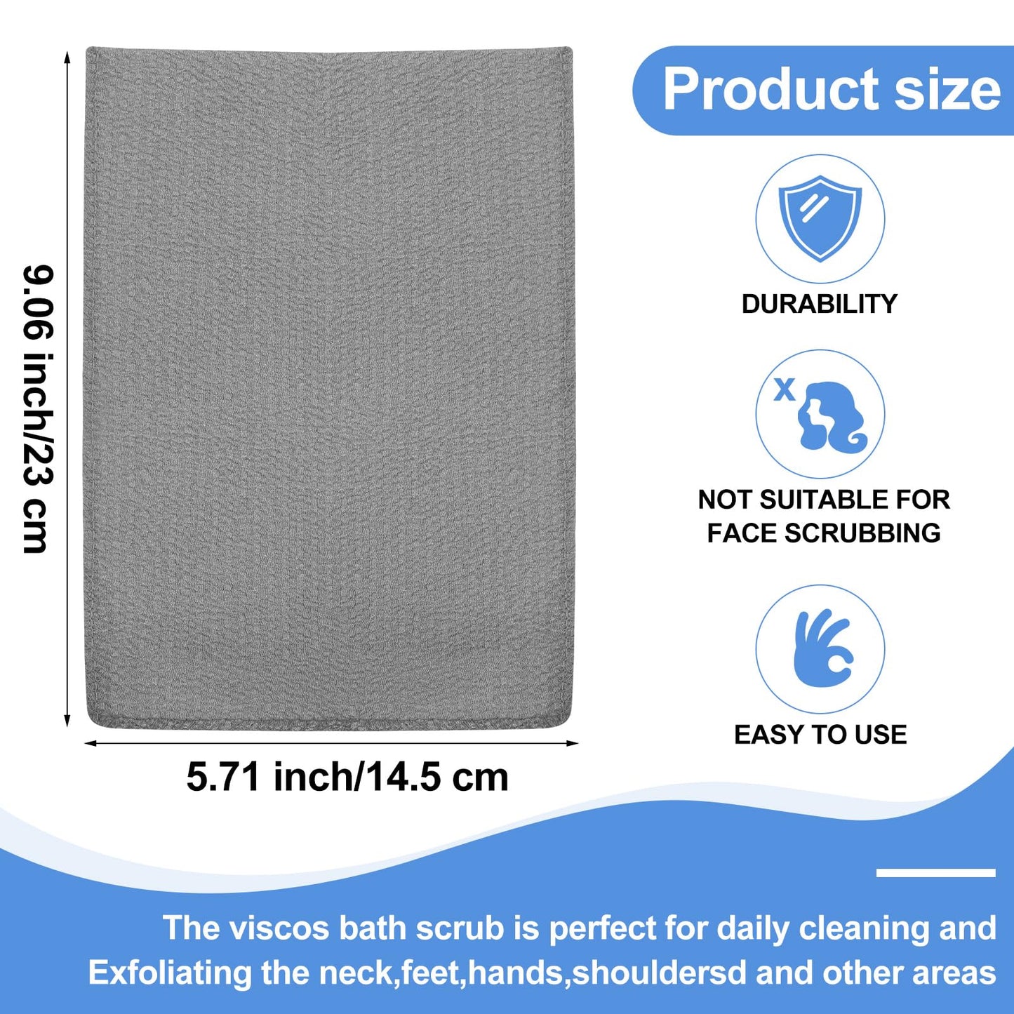Tatuo 12 Pack Korean Exfoliating Mitt & Cloth, Viscose Rayon Dead Skin Remover Washcloth, Multi Color Body Scrub Towel for Shower Spa Travel(Large,White, Black, Gray)