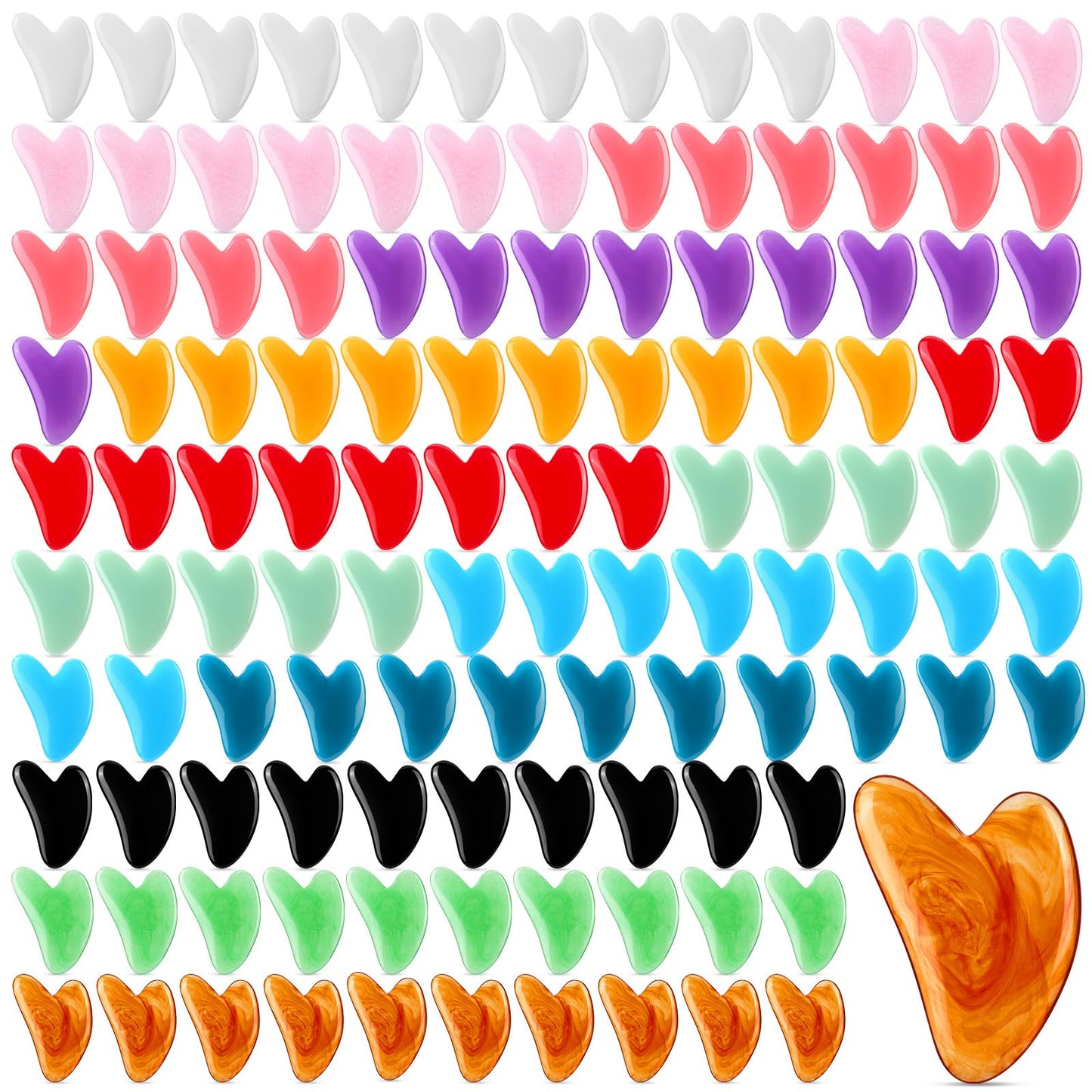 Tasdurian 120 Pcs Gua Sha Facial Tools Bulk Resin Gua Sha Massage Tool Heart Shaped Guasha Stone Board for Woman Face Acupuncture, Jawline Sculpting, Puffiness Reducing, Skin Care Gift, 12 Colors
