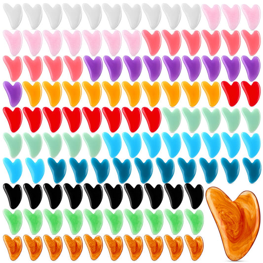 Tasdurian 120 Pcs Gua Sha Facial Tools Bulk Resin Gua Sha Massage Tool Heart Shaped Guasha Stone Board for Woman Face Acupuncture, Jawline Sculpting, Puffiness Reducing, Skin Care Gift, 12 Colors