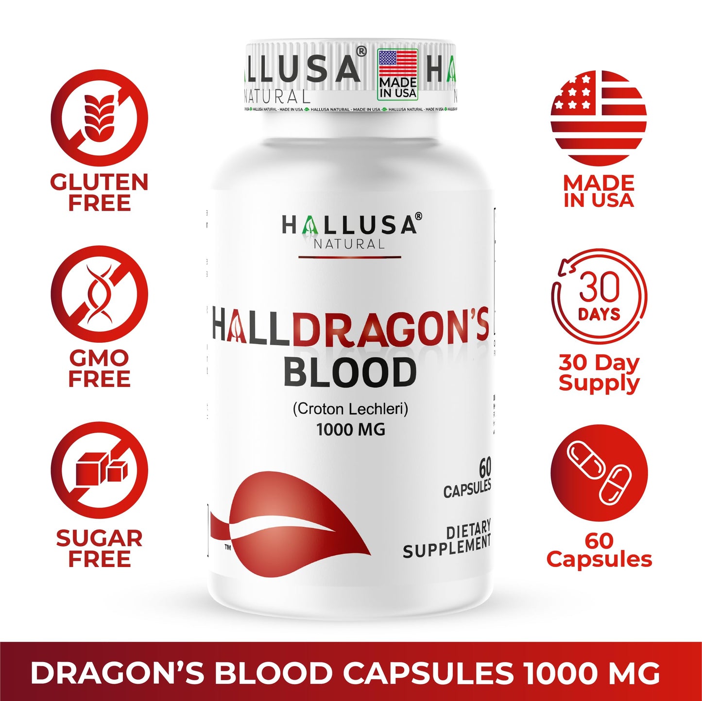 Dragon’s Blood Capsules 1000mg, Croton Lechleri Extract (Sangre de Drago, Sangre de Grado) Natural Digestion Support, Skin Healing, Ulcers, Stomach Sensitivity, Scarring, Antioxidant Support, 60 Count
