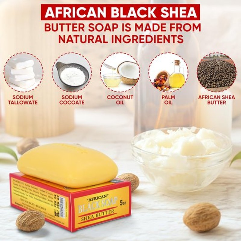 HERBOGANIC Africal Black soap With Shea Butter Herbal Soap | Pack of 3 of 5oz soap Bar | Natural Bar Soap for Face and Body | Hydrating and Nourishing | Suitable for Men and Women