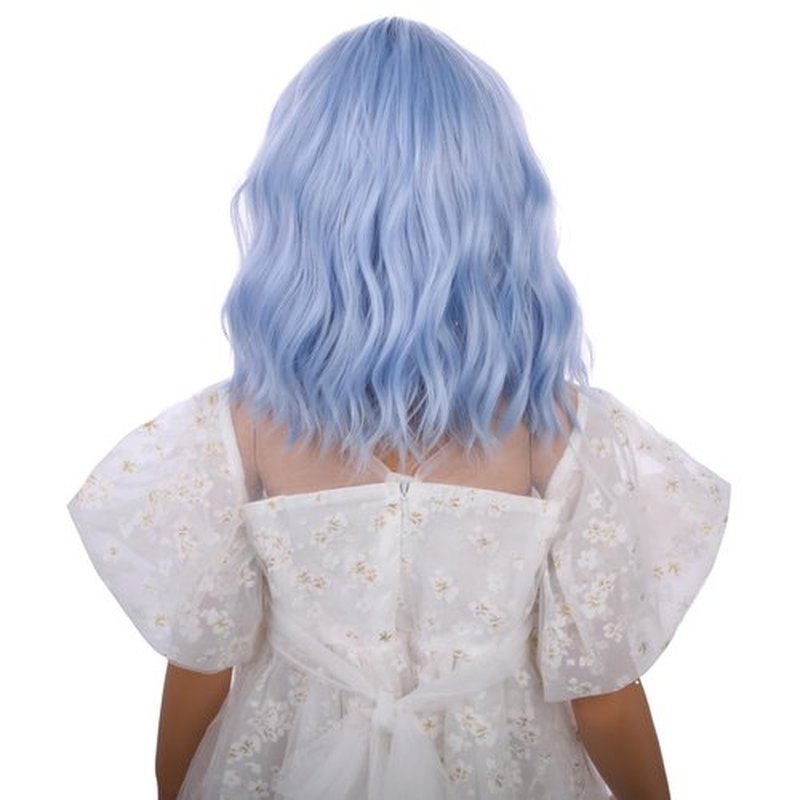 DUDUWIG Kids Light Blue Wig Girls Short Bright Blue Wavy Curly Wig Short Blue Wig with Air Bnags for Child Heat Resistant Synthetic Wig with Wig Cap