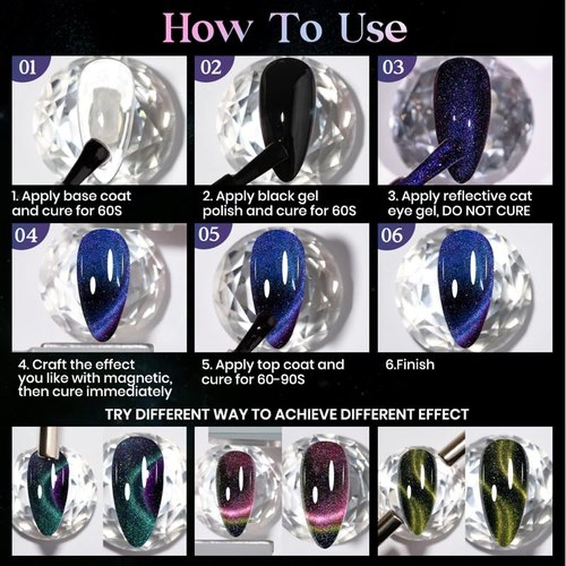 MIZHSE Reflective 9D Cat Eye Gel Nail Polish, Glitter Magnetic Gel Polish Set with 2 Magnet Sticks, Chameleon Magic Effect Holographic Cateye Nail Gel Soak Off Nail Art Gift