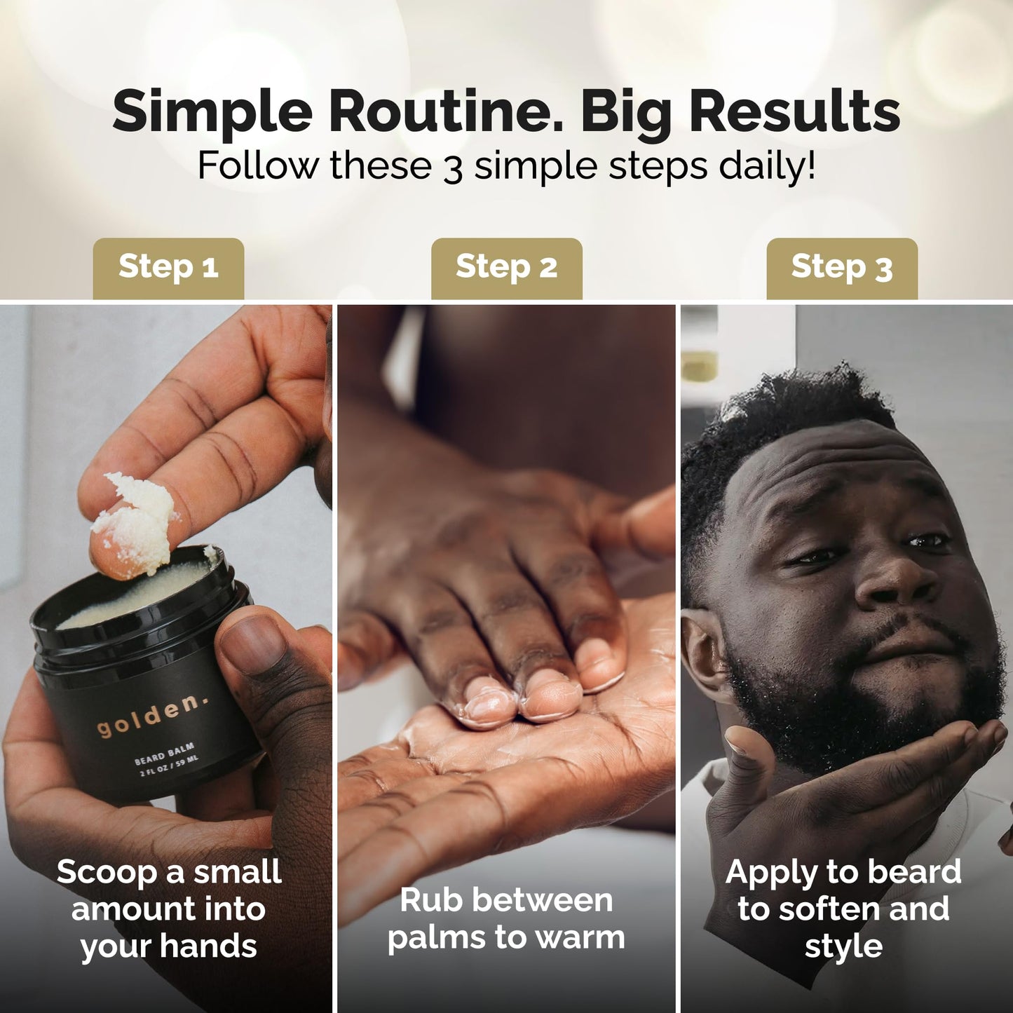 Golden Grooming Beard Balm - Tames Flyaways & Promotes Thicker Growth - Natural Styling Wax with Shea & Mango Butter - Relieves Beard Itch & Dandruff - Signature Fresh Scent, 2oz