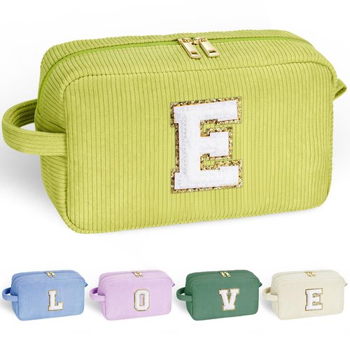 YOOLIFE Cute Makeup Bags for Women - Girls Makeup Bag Travel Makeup Bag Makeup Brush Pouch Cosmetic Bag Travel Must Haves Best Friend Birthday Gifts Mom Teacher Girlfriend Gifts for Women Letter E