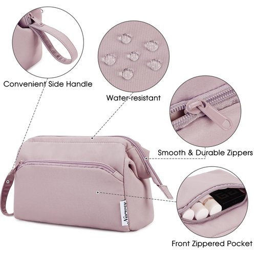 Narwey Large Makeup Bag Women Wide-open Make up Bag Travel Cosmetic Bag Organizer Toiletry Bag for Cosmetics Toiletries Accessories (Dusty Rose)