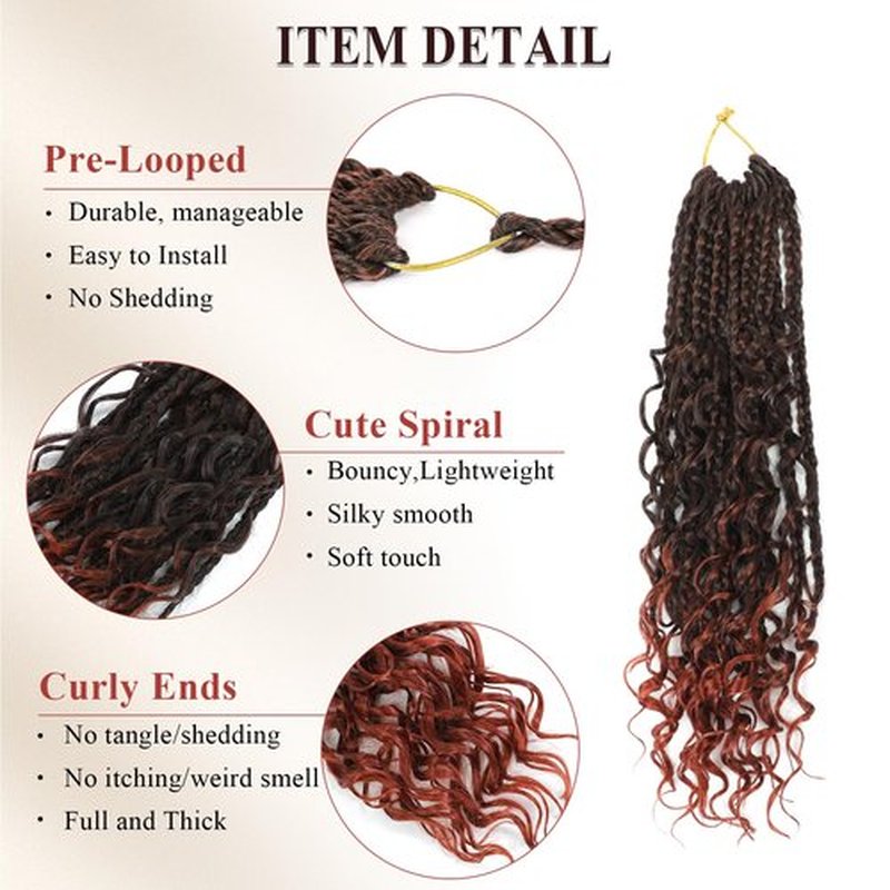 Boho Box Braids Crochet Hair 8 Packs Boho Crochet Braids Pre Looped 1B/350 Goddess Box Braids Crochet Hair for Black Women 14 Inch Boho Braids Crochet Hair Extension