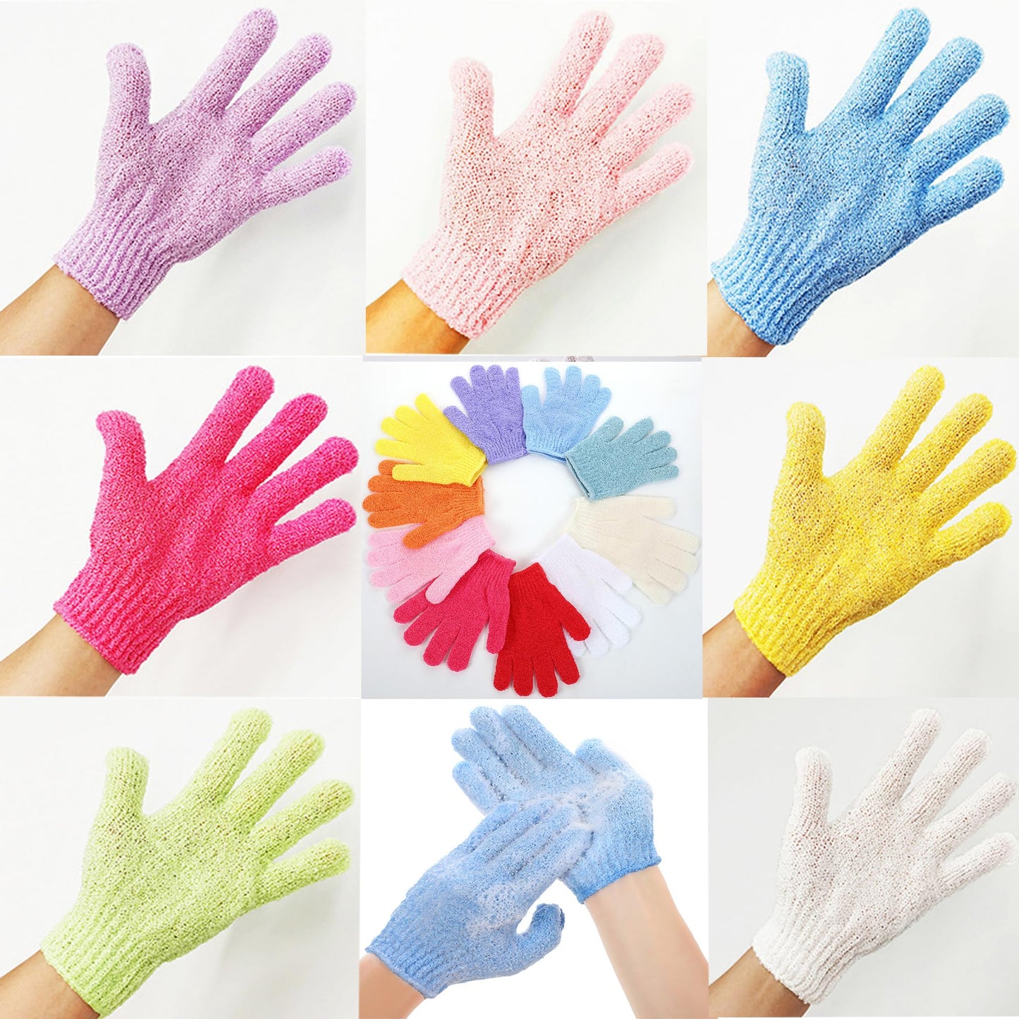 Shower Gloves,Double Sided Exfoliating Bath Gloves,Shower Body Scrub Gloves for Women & Men Deep Clean Skin Spa Massage Beauty Skin Shower Scrubber Bathing Accessories,#P207 (2pairs Color 06)