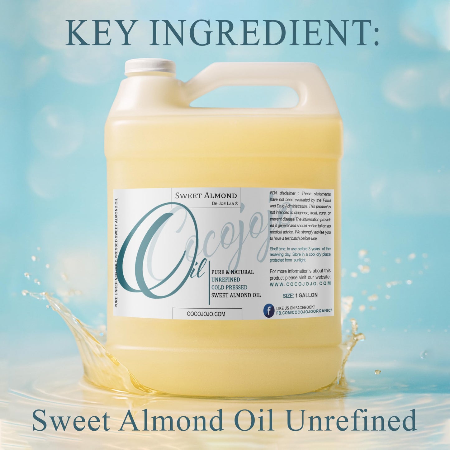 Sweet Almond Oil 1 Gallon 100% Pure Natural Cold Pressed Unrefined Extra Virgin 128 fl oz - for Hair Skin Body Nail and Beard Carrier Oil for Essential Oils - Moisturizing, Hydrating, & Nourishing