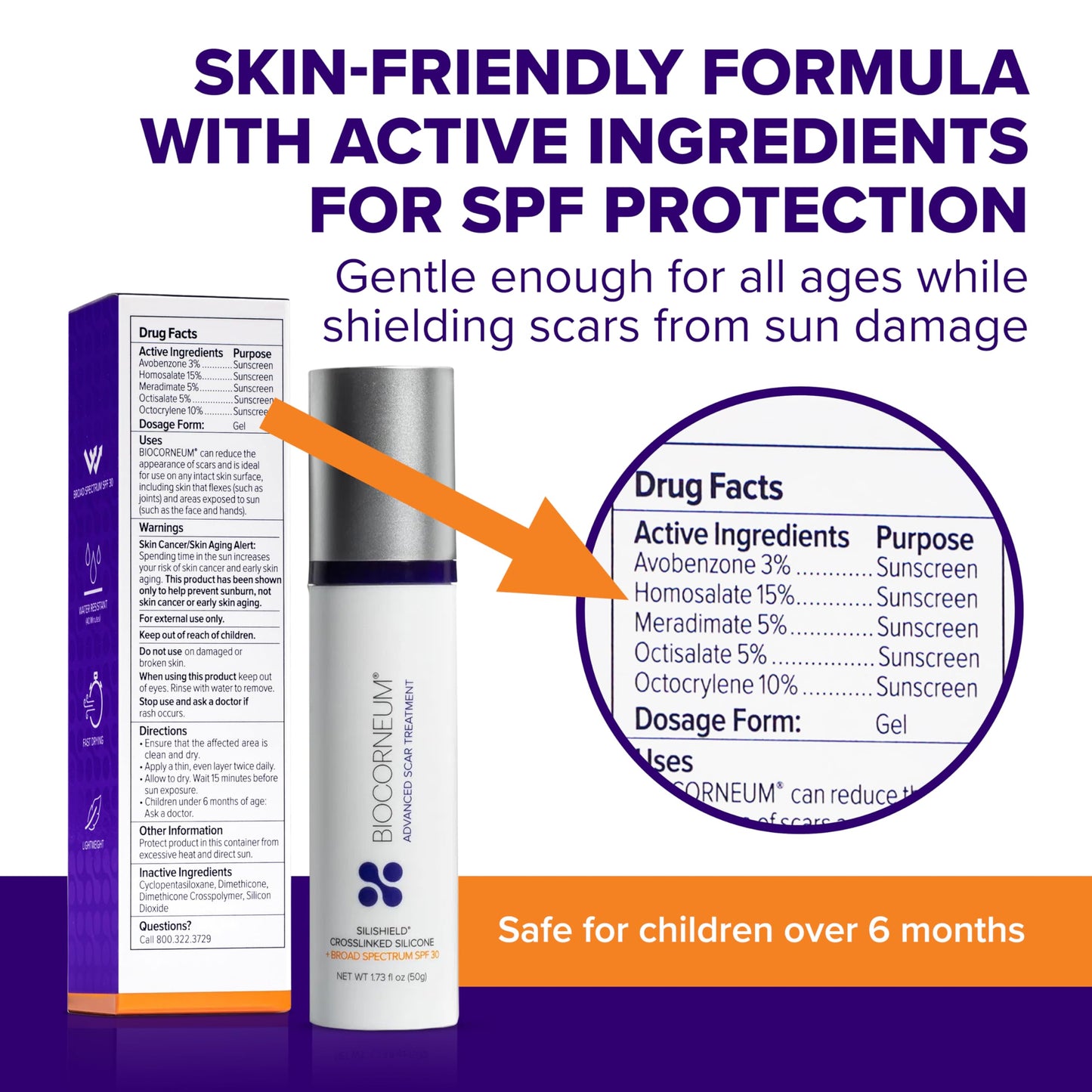 Biocorneum Advanced Scar Treatment – Silicone Scar Gel with SPF 30 & Silishield® 20g – Scar Cream for Surgical Scars, C-Section & Acne – Fast Drying, Water Resistant Scar Removal Gel for Children