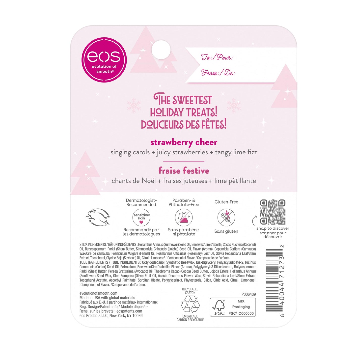 eos Holiday Lip Balm Gift- Strawberry Cheer Lip Butter & Lip Balm Stick, Stocking Stuffers, Made for Sensitive Skin, 0.35 fl oz Tube + 0.14 oz Stick, 2-Pack