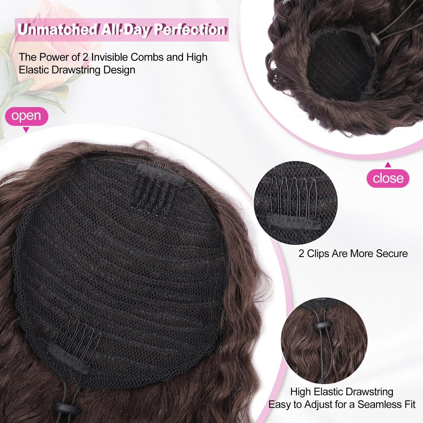 QGZ Ponytail Extension Drawstring Ponytail for Black Women 18 Inch Synthetic Long Afro Curly Fluffy Ponytail for Daily Use(Reddish Brown)