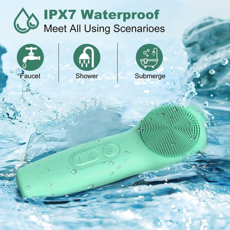 Facial Cleansing Brush, Silicone Electric Face Scrubber Waterproof Sonic Vibration Face Cleanser Brush for Men Women, Rechargeable Face Brushes with Nose Scrub Brush Exfoliating Massaging(Green)
