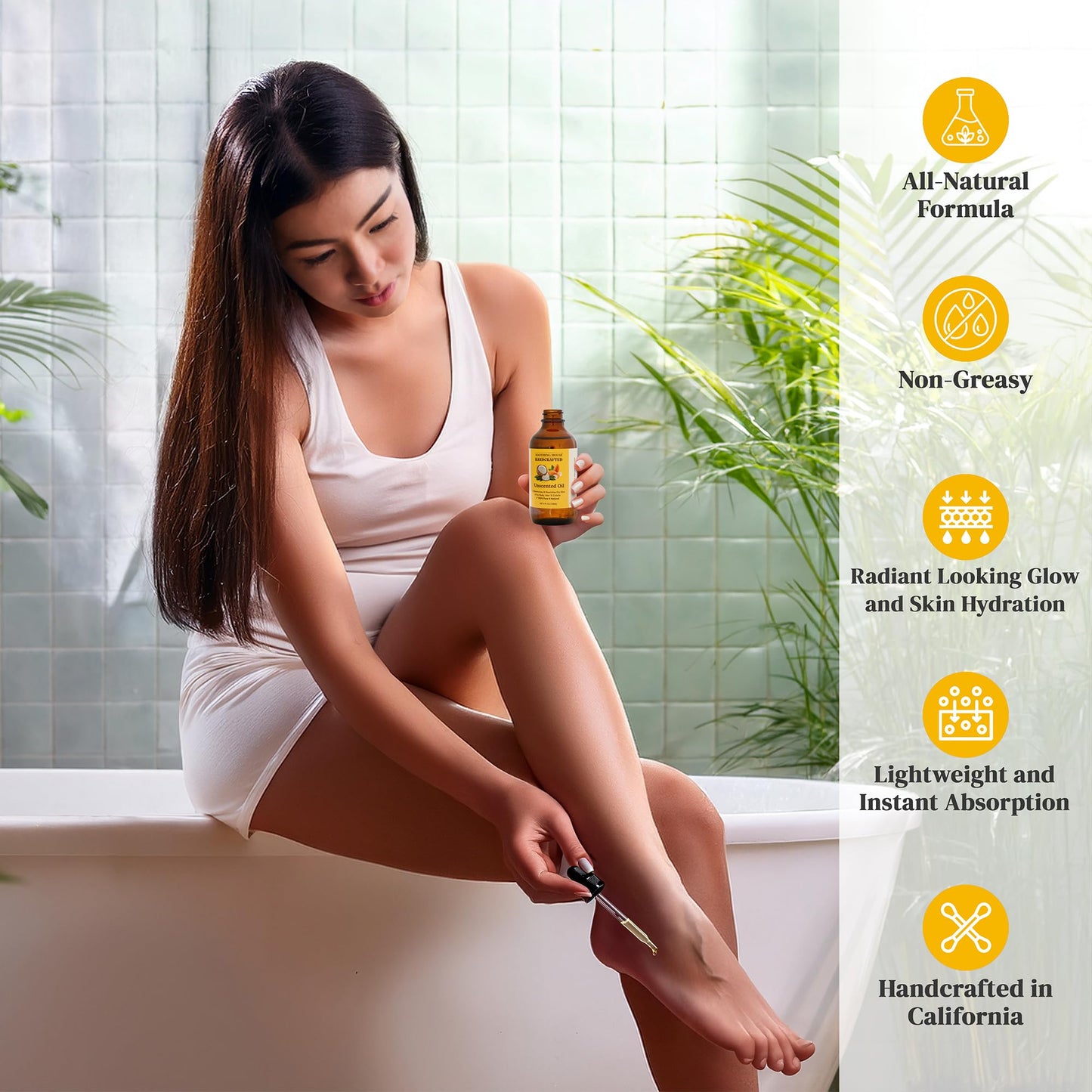 Soothing House Almond Coconut Unscented Moisturizing Body Oil with Fractionated Coconut Oil, Vitamin E, Radiant Looking Glow and Skin Hydration, Instant Absorption, Body, After-Shower oil, 4 Ounces