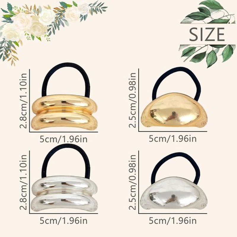 Metal Ponytails Hair Cuffs Gold & Silver Metal Hair Ties, Gold Metal Geometric Elastic Hair Ties, Fashion Glossy Arch Ponytail Hair Tie for Women Hair Accessories 4PCS