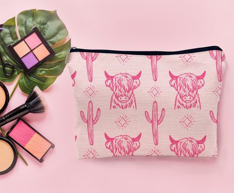 Lacosu Western pink Makeup Bag,Western Gifts For Women,Cow Makeup Bag,Cowgirl Stuff,Western Stuff For Women,Western Gifts,Cowgirl Gifts(pink)
