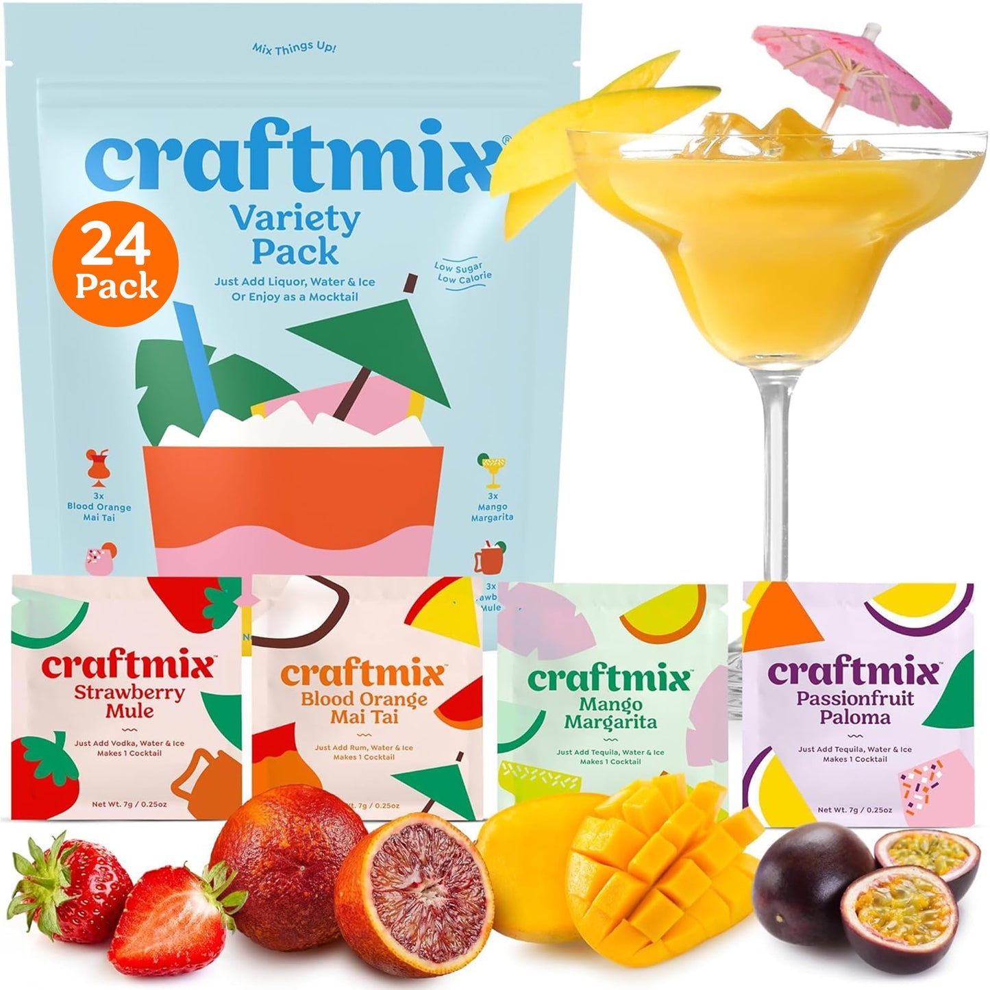 Craftmix Variety Pack Cocktail & Mocktail Drink Mixer, Pack of 24