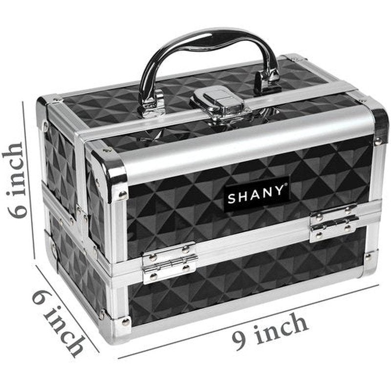 SHANY Chic Makeup Train Case Cosmetic Box Portable Makeup Case Cosmetics Beauty Organizer Jewelry storage with Locks, Multi trays Makeup Storage Box with Makeup Mirror - Black