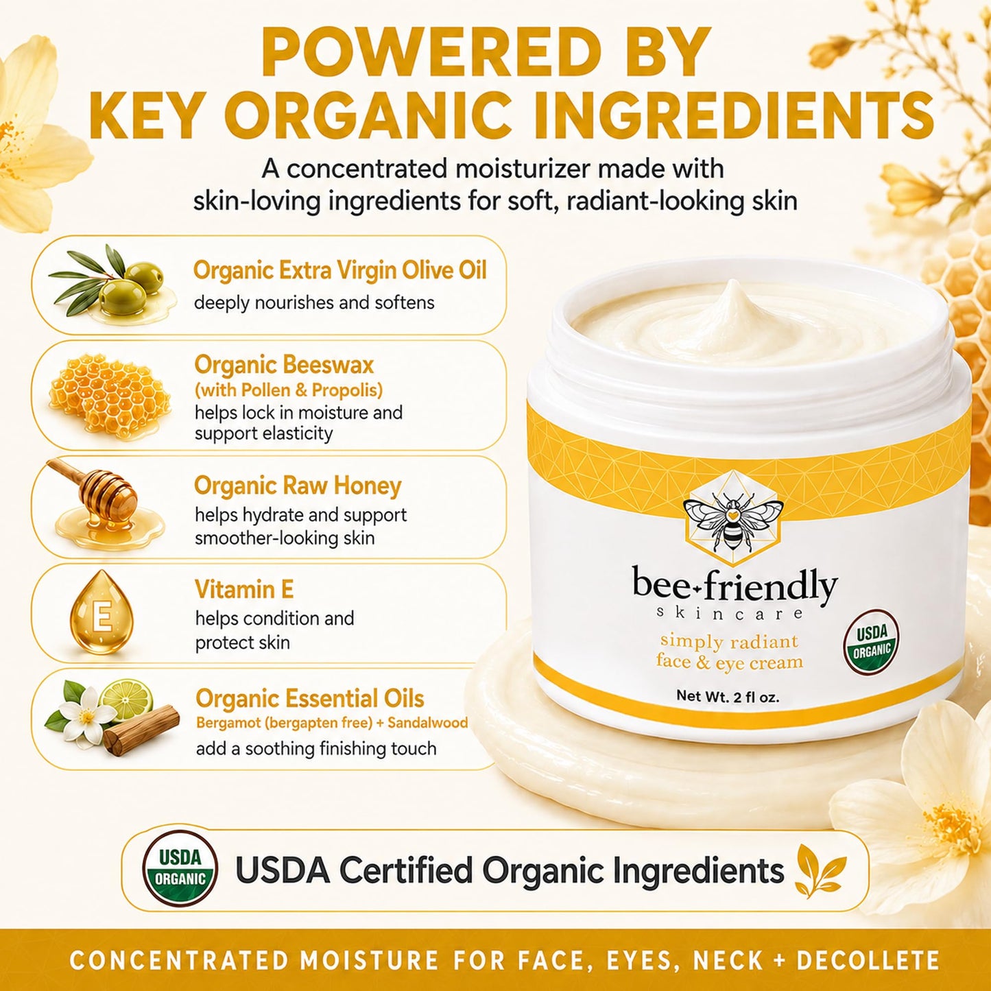 BeeFriendly® Organic Face and Eye Cream, All In One 2 oz