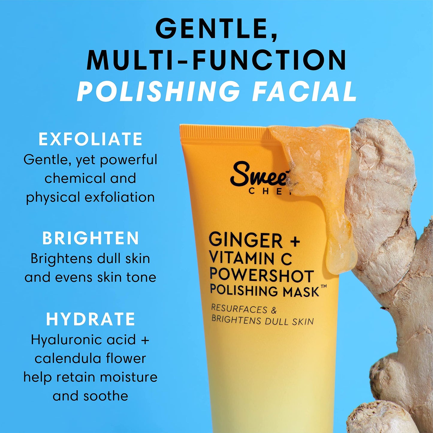 Sweet Chef Ginger + Vitamin C Powershot Polishing Mask - Brightening Face Mask for Dark Spots & Uneven Skin Tone + Maca, Rice Powders & AHA Face Exfoliant & Resurfacing Formula (3.4oz)