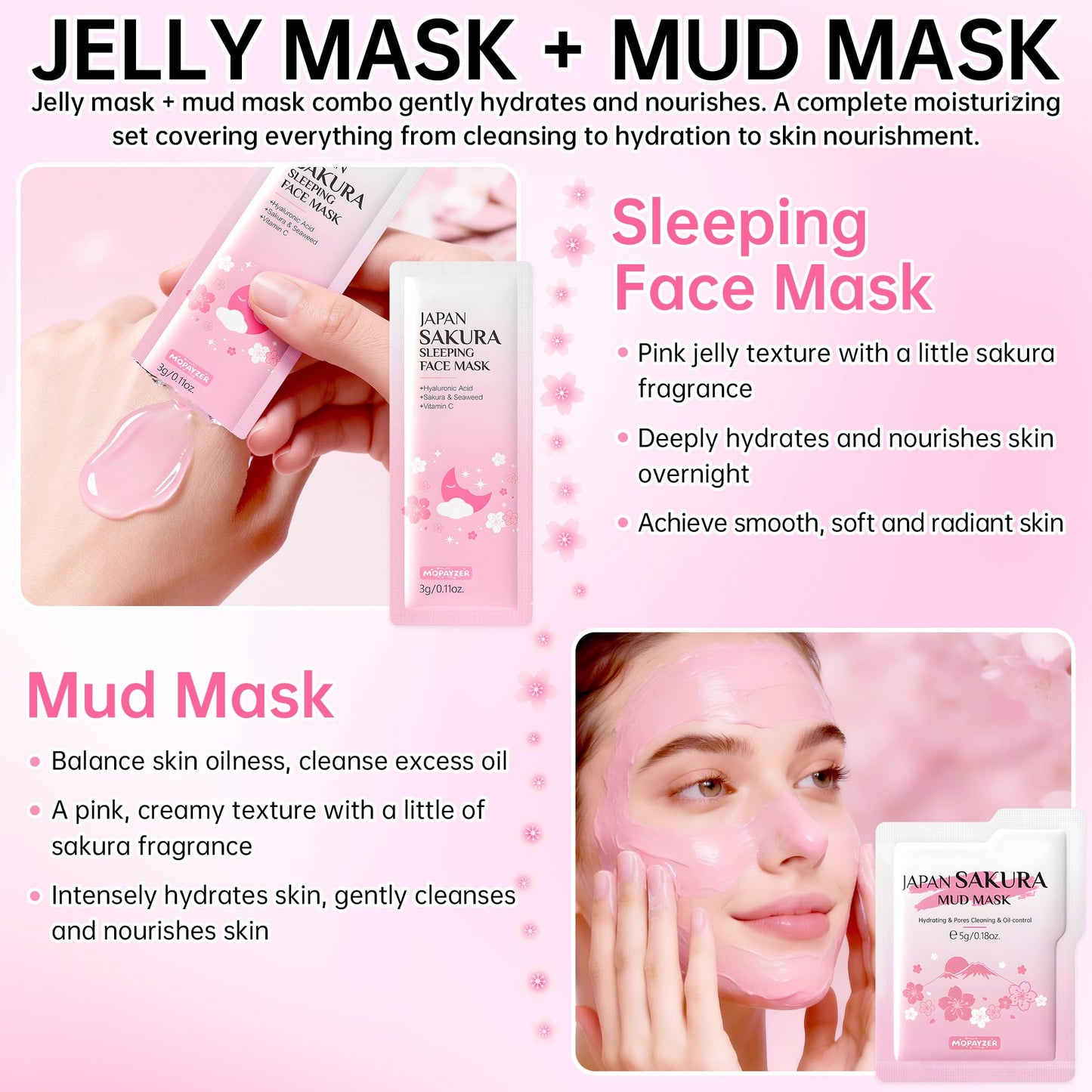 Sakura Skin Care Set for Teenage Girls, Lovely Travel Skincare Set for Women, 41-In-1 Spa Party & Sleepover Skincare Kit with Sleeping Face Mask, Mud Mask, Lip Mask & Exfoliating Scrub, Five of Each