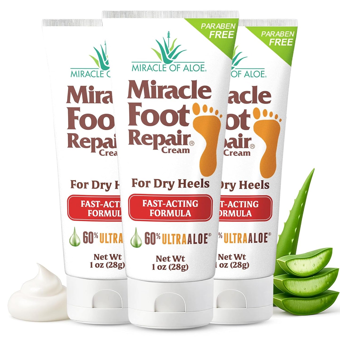 Miracle Foot Repair Cream (1 oz / 12 Pack) Repairs Dry Cracked Heels and Feet, 60% Pure Ultra Aloe Moisturizes, Softens, and Repairs