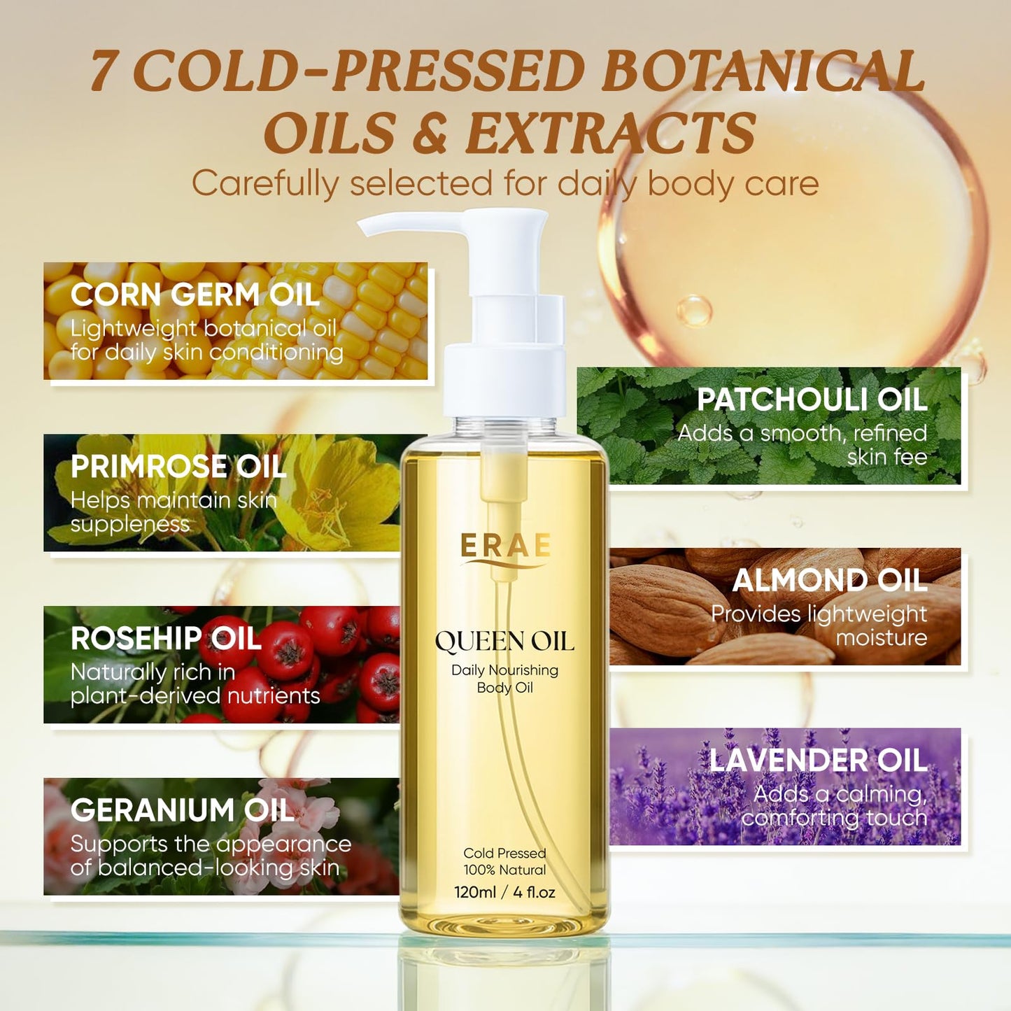 BODUNMSCA ERAE Queen Oil, Cold-Pressed Botanical Body Oil, Lightweight Hydrating & Moisturizing Oil for Dry Skin, Arms, Belly & Thighs – Daily Skin Care, 2 Pack (120 ml / 4 fl oz Each) (2)