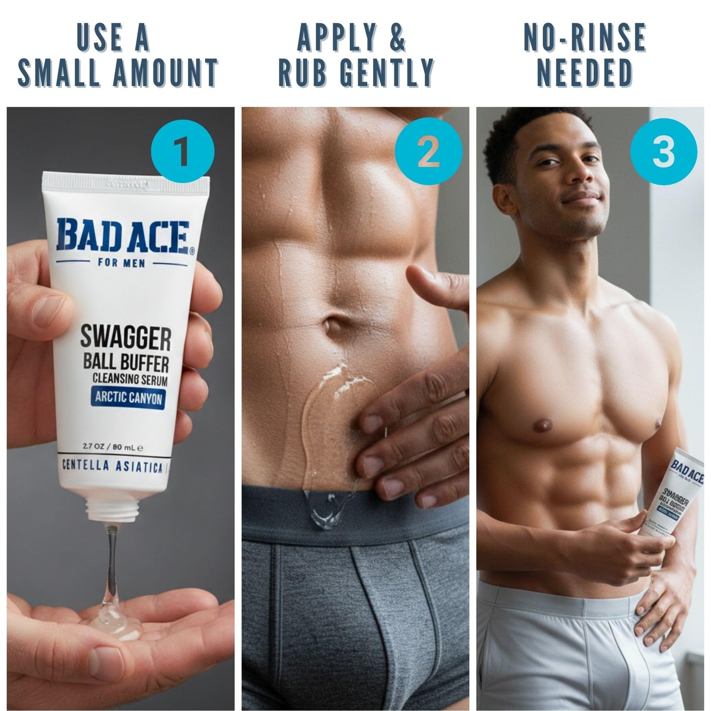 BAD ACE Swagger Ball Buffer | Rinse-Free Hygiene Cleanser & Men's Intimate Wash | Ball & Groin Wash for Mens Hygiene | Below-the-Belt Intimate Wash for Male, Odor & Sweat Control, 2.7 oz