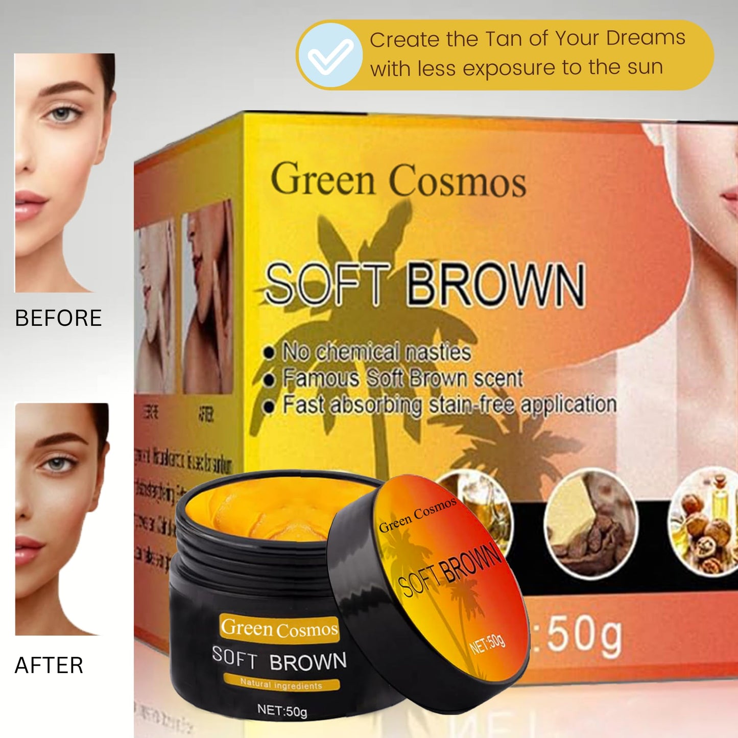 Tanning Gel, Soft Brown Intensive Tanning Gel, Best Self Tanner, Tanning Cream for Outdoor Sun, Achieve Natural Tan Skin, Self Tanning Cream, Tan Bed Cream, (50g)
