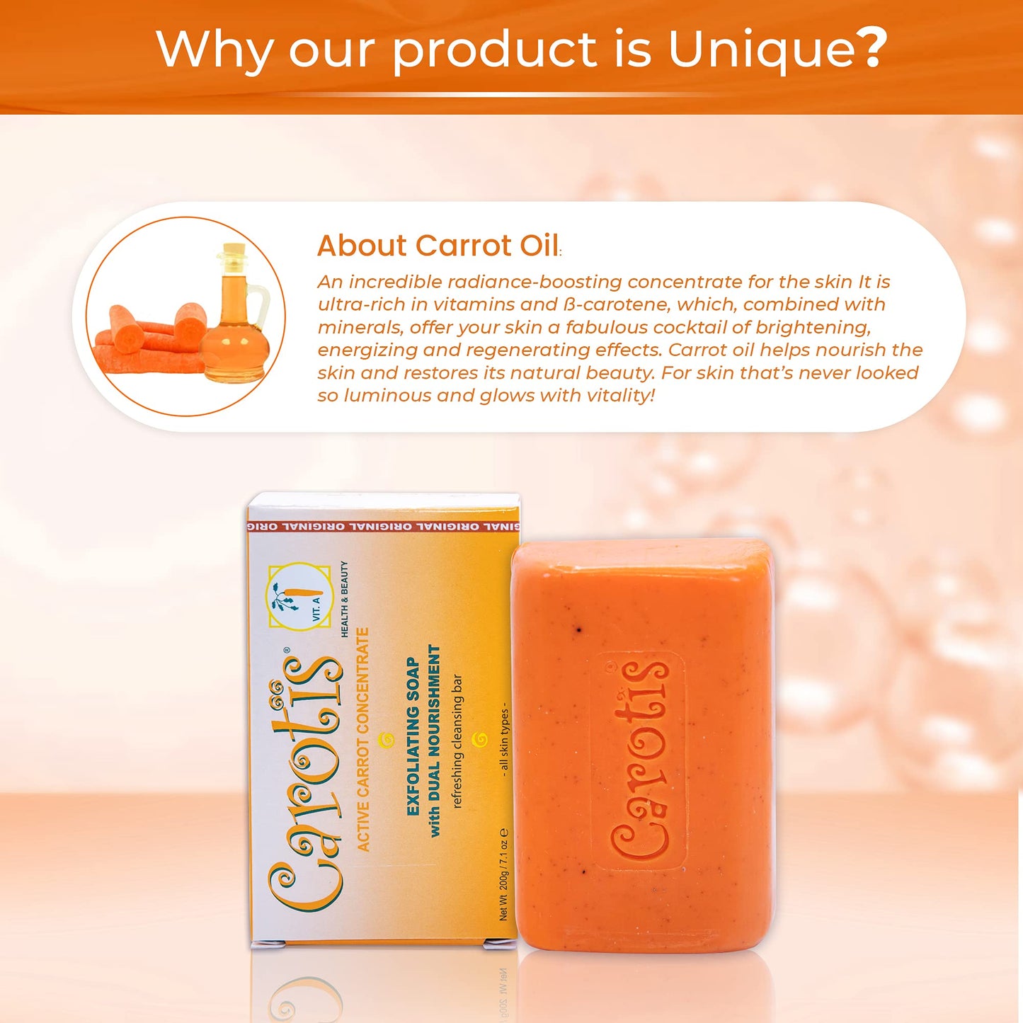 CAROTÏS Exfoliating Soap 200g - Formulated to Restore Radiance and Eliminate Dead Skin Cells, with Vitamin A