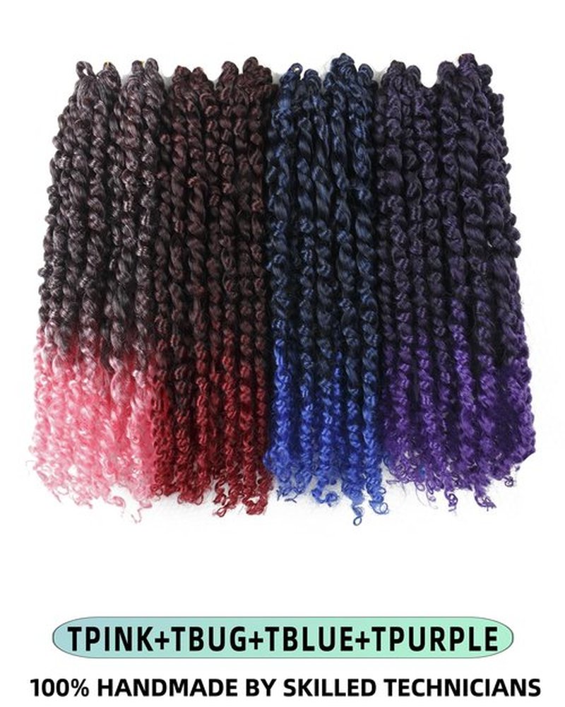 14 Inches 8 Packs Pre Looped Pretwisted Passion Twist Crochet Hair for Black Women and Kids,(TBUG+TPink+TPurple+TBlue) Mixed Color Combo Pack(14"-8 Packs,TBUG+TPink+TPurple+TBlue)