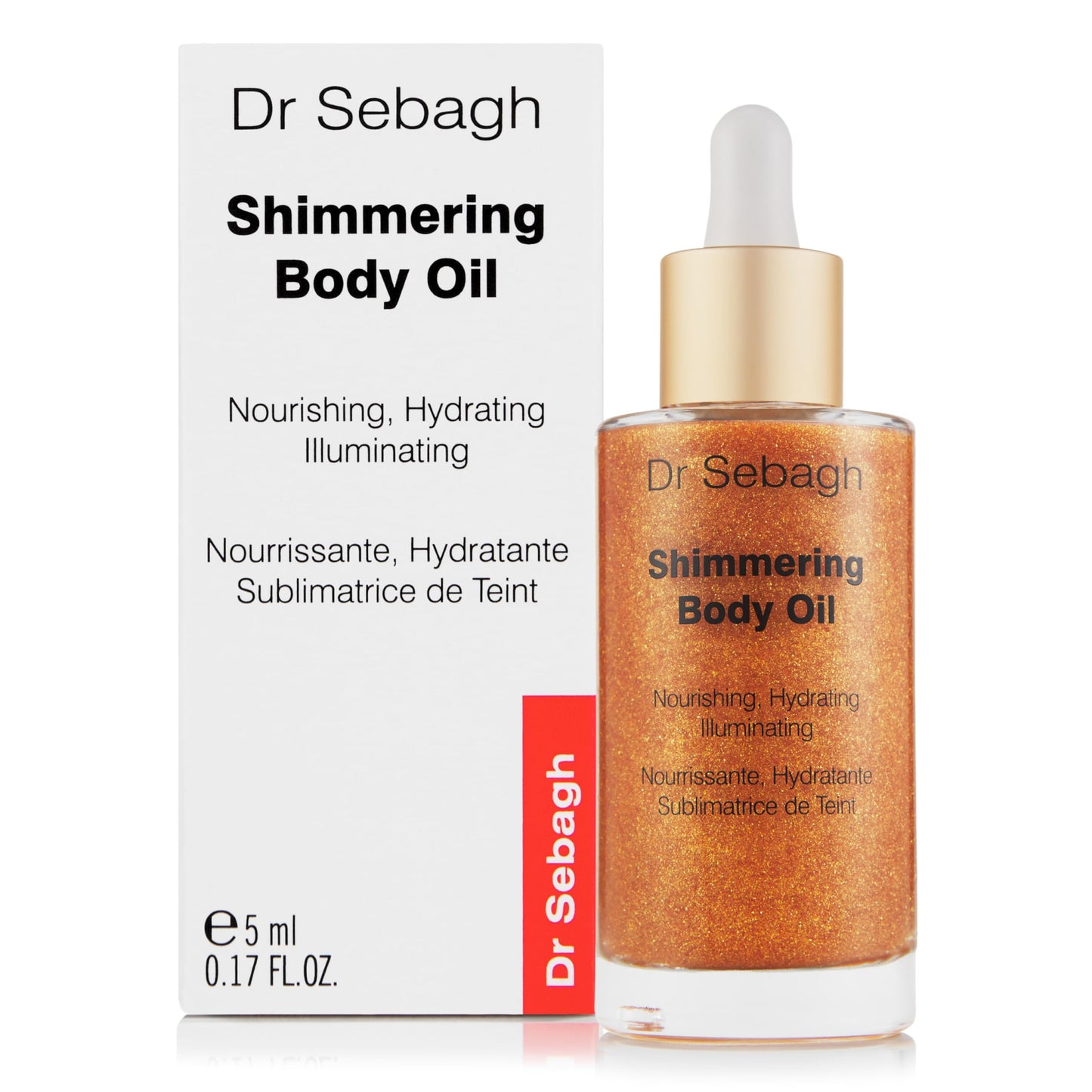 Dr Sebagh Shimmering Body Oil – Hydrating Dry Oil, Golden Shimmer, Vitamin E Nourishment, Soothes Sensitivity, Bronzed Glow for All Skin Tones (1.7 fl oz)
