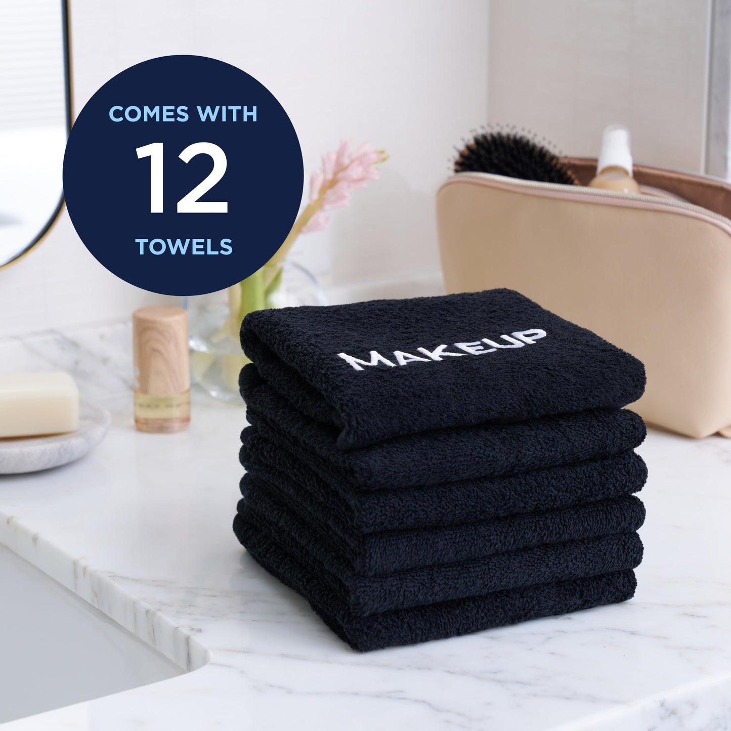 Ben Kaufman Makeup Remover Face Washcloth - Absorbent Towel for Drying Your Face - Soft & Machine Washable Makeup Remover Cloth - Cotton Towel for Daily Skincare - 13" x 13" (12 Pack)