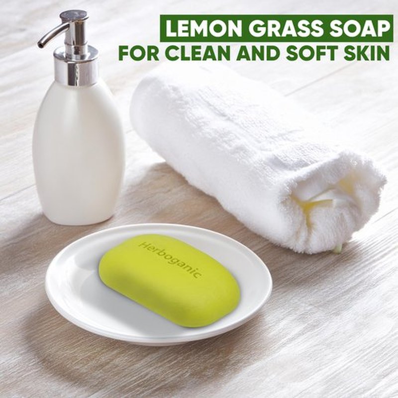HERBOGANIC Lemongrass Herbal Soap | Pack of 3 of 5oz soap Bar | Natural Bar Soap for Face and Body | Hydrating and Nourishing | Suitable for Men and Women